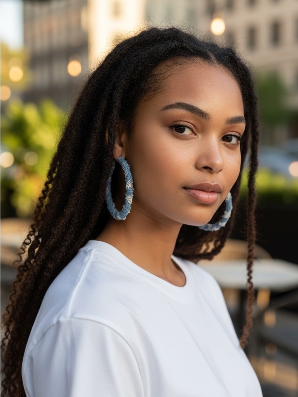 Denim wrapped Hoop earrings.